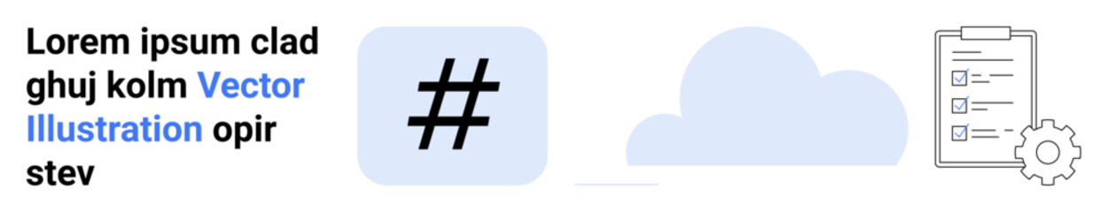 Fototapeta premium metadata tag symbol, cloud icon, checklist with gear icon merge ideas of social media, cloud storage, productivity, and data management. Ideal for digital apps, workflow tools, social media concepts