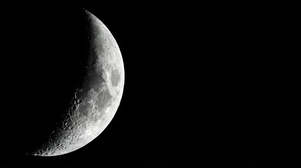 Glowing Crescent Moon Phase Isolated on Black Background