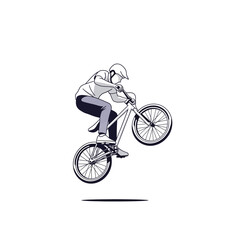 Naklejka premium BMX rider performing a wheelie trick, dynamic action shot, white background