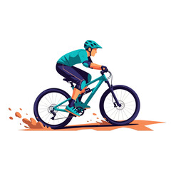 Fototapeta premium Mountain Biker Riding Downhill with Protective Gear, Action Sports Illustration