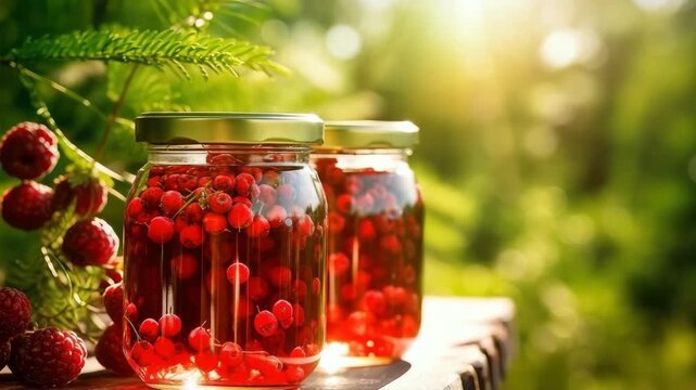 Homemade Berry Preserve in Glass Jar
