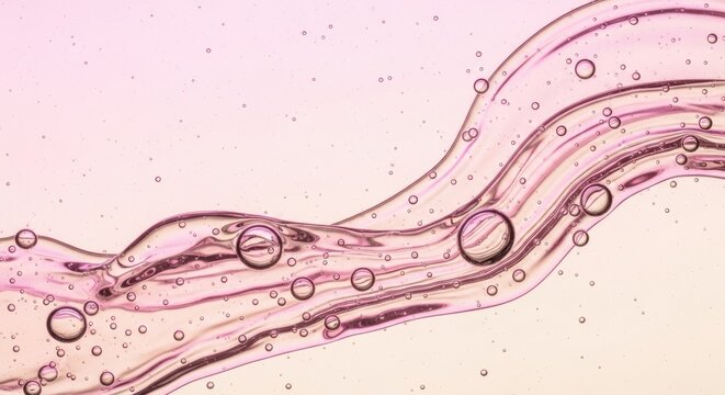 Abstract pink liquid swirl with bubbles for beauty and cosmetics industries background texture