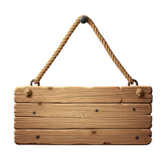 Wooden sign board with rope handle isolated on transparent background