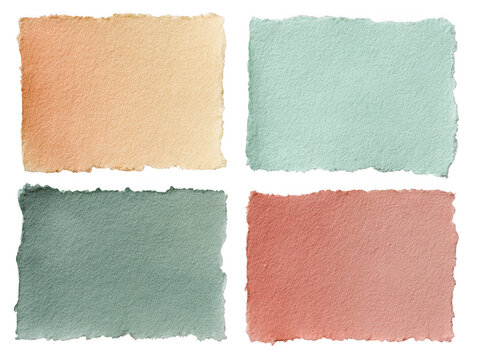 Four colored rectangles with rough edges isolated on transparent background
