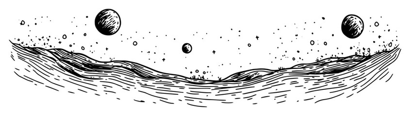 Planets and space landscape hand drawn sketch © Kaz