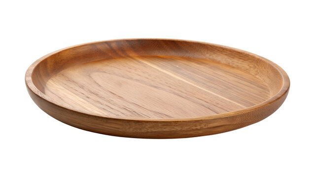 Empty round wooden plate isolated on transparent background