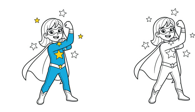 Confident Cartoon Superhero Girl Flexing - Empowerment and Strength