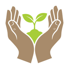 Obraz premium Hands Holding Green Plant Graphic Illustration.