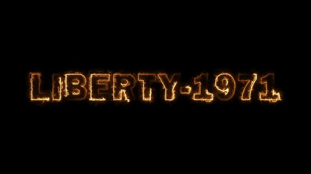 Liberty 1971 Neon Text Glowing on Dark Background. Retro Futuristic Liberty 1971 Typography with Neon Light Effect. Liberty 1971 Sign with Vibrant Glowing Colors and Reflective Surface
