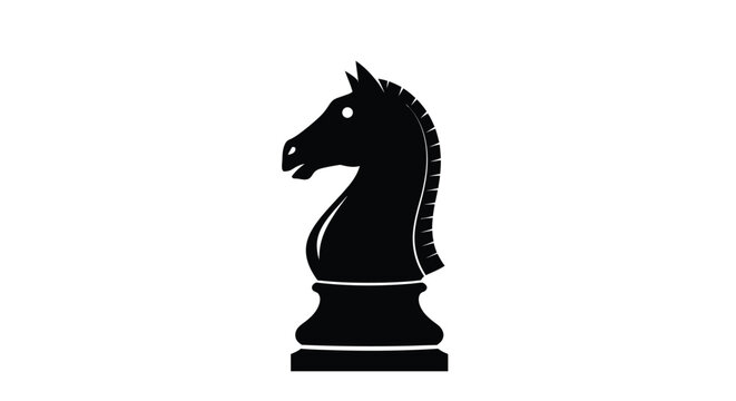 A silhouetted chess knight depicted in a stark black and white illustration