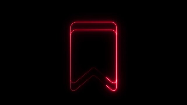 Red neon bookmark icon on black background