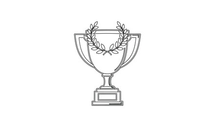 Line art illustration of a trophy with laurel wreaths symbolizing victory and achievement