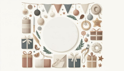 Christmas decoration elements with blank circle center.