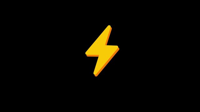 Bright yellow three-dimensional lightning bolt icon pulses with vivid energy on black background