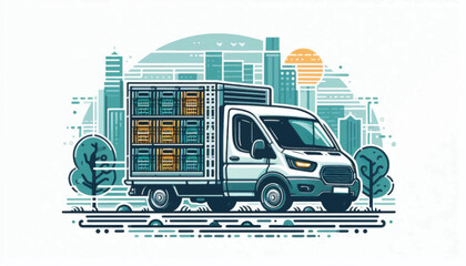 Delivery Truck with Packages on City Road.