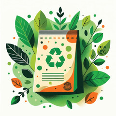 Recycling Bag with Green Leaves Surrounding.