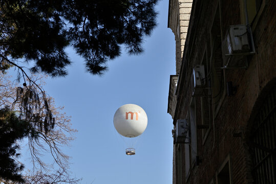 Hot Air Balloon tethered to the ground, popular for aerial tourist sightseeing of Tbilisi, Georgia
