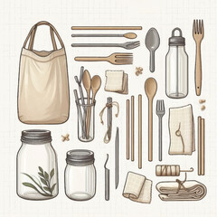 Reusable Eco Friendly Utensils and Containers.