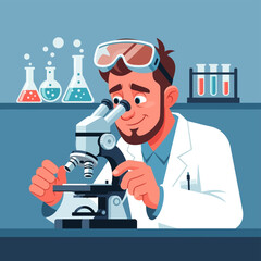 Scientist Using Microscope in Laboratory.