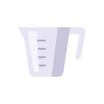 white measuring cup, kitchen measurement tool, baking ingredient prep, colorful vector flat style illustration