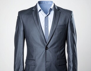 Professional men's formal suit with crisp blue dress shirt, perfect for business attire and special occasions