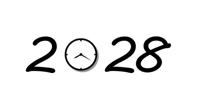 Future Calendar Year 2028 Time Passing Concept with Clock with 4k video animation.