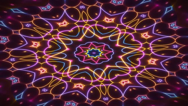 Cosmic glow animation with vibrant fiesta color palette and cinematic vignette. Energetic abstract motion background ideal for celebration promo, event opener, and dynamic digital screens.