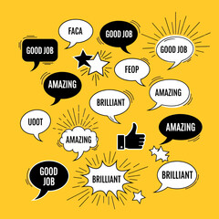 Bright Yellow Speech Bubbles with Positive Messages.