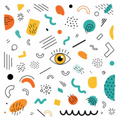 Central Eye Illustration in Abstract Doodle Design.