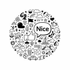 Circular Doodle Illustration Featuring Nice Speech Bubble.