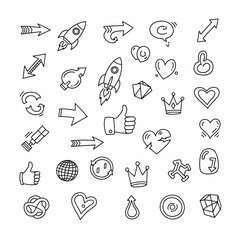 Collection of hand drawn doodle icons and symbols.