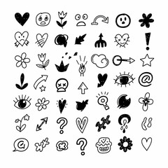 Collection of hand drawn doodle icons and symbols.