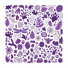 Vibrant Purple Abstract Doodle Pattern Illustration.