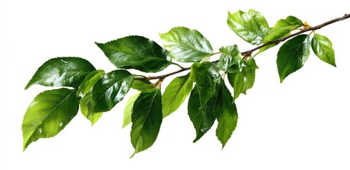 Fototapeta premium A vibrant, detailed image of a leafy branch with glossy green leaves