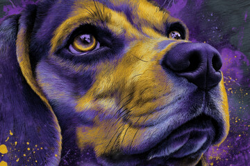 T Shirt Design Purple And Gold Beagle Portrait
