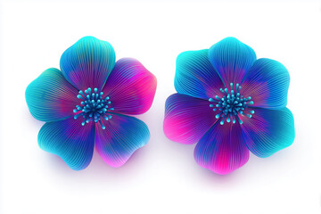 Two Blue And Pink Gradient Flowers Vector