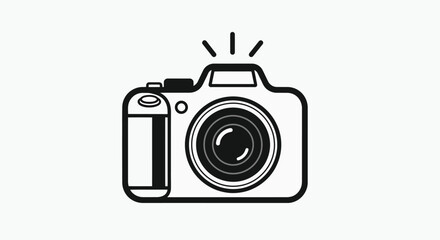 Simple Line Art Icon of a Camera with Flash.