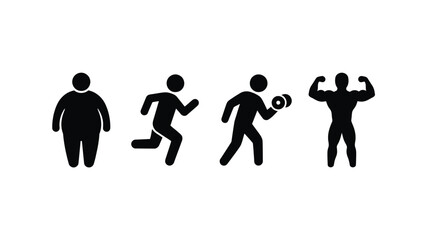 Fitness Transformation Silhouette Icons Showing Man Exercising and Gaining Muscle