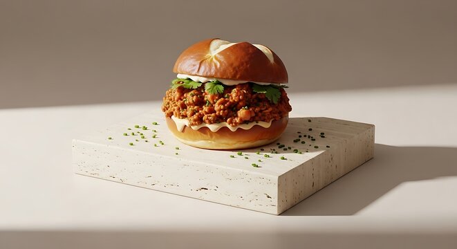 Close up sloppy joe sandwich texture honoring National Sloppy Joe Day, rich saucy beef filling detailed comfort food macro scene