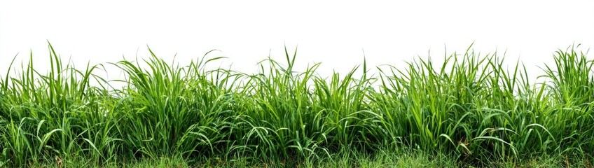 Naklejka premium Lush green grass blades sway gently against a stark white background