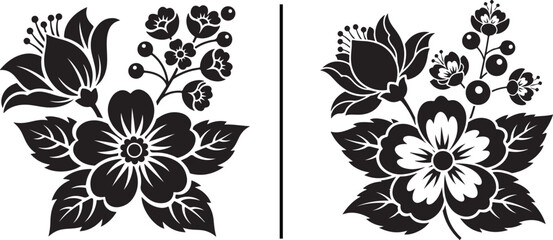 Obraz premium Floral silhouette collection. Black flower shapes isolated on white background. Botanical stencil style vector illustration set.eps