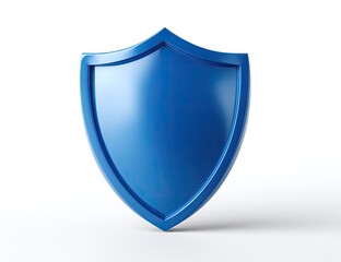A gleaming blue shield with a polished, metallic finish against a white backdrop