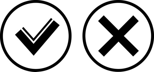 Obraz premium Checkmark and cross icons in circles for decision making