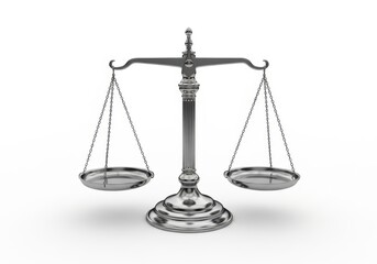 Ornate metallic balance scale rests evenly poised on a clean white surface