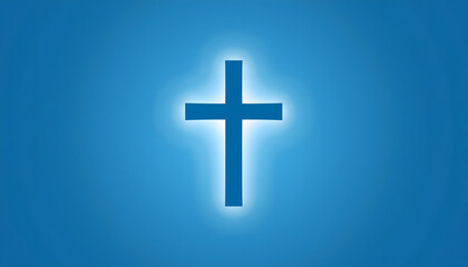 Obraz premium A glowing blue cross on a serene background symbolizing faith and spirituality