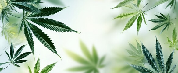 Fototapeta premium The Cannabis Leaves Framed by Soft Blurred Green Background for Healthy Botanical Concept