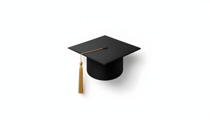 A black graduation cap with a gold tassel on a white background