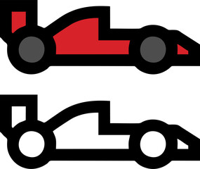 Formula 1 racing car icons in red and black line art style
