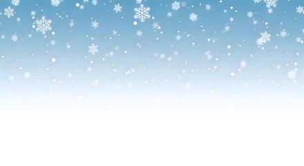 Fototapeta premium Serene Winter Snowfall Cool Background, Delicate Snowflakes, Light Blue, Gradient, Soft Focus, Digital Art