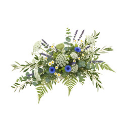 Beautiful bouquet of colorful flowers and green leaves on white background  floral arrangement